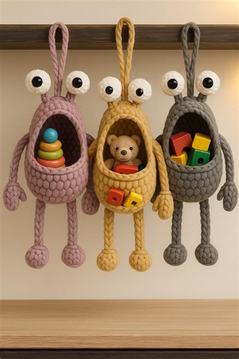 PDF Häkelanleitung Hängemonsterchen Mit Tasche Für Smartphone Und Kopfhörer | Kinderzimmer Deko,anfängerfreundlich, Deutsch   Englisch US UK - Etsy