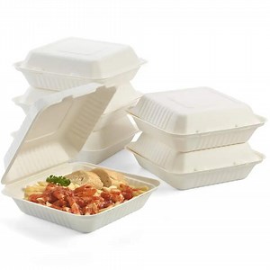 [Hot Item] Biodegradable Eco Friendly Bagasse Pulp Disposable Take out to Go Food Container with Lids Lunch Box Salad Meal Storage Box
