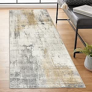 ReaLife Rugs Machine Washable Area Rug Runner - Living Room Bedroom Bathroom Kitchen Entryway Office - Padded Low Pile Stain Resistant Premium - Modern Abstract Contemporary - Quinn - Beige 2'6" x 8'