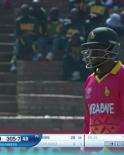 Glove before wicket? ☝️ Wellington Masakadza is trapped in front by Bilal Khan! #CWC23 #ZIMvOMA | ICC - International Cricket Council