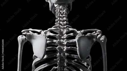 Detailed look at human skeletal structure highlighting the spine and shoulder bones in high definition