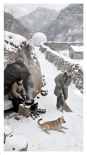 ❄️ Hidden Life in a Snowy Mountain Cave | Blizzard, Snowfall & Peaceful Rural Living 🌨️🏔️