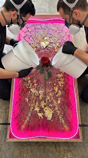 Shattered glass turned into luxury pink glow masterpiece ✨ #resintable #epoxytable #interiordesign