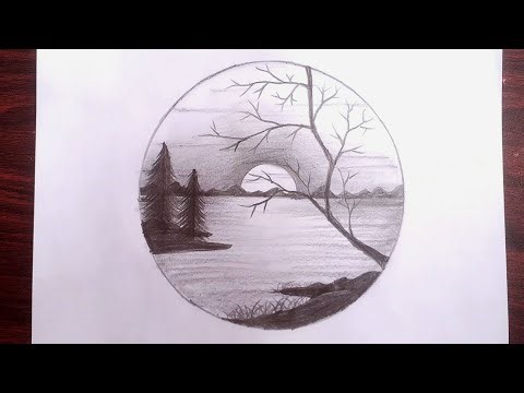 How yo draw circle scenery // Beautiful natural scenery drawing easily 