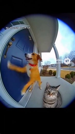 Dog rings doorbell with cat, causes an explosion.​#cat #ai #aivideo #dog #viral #viralvideo #youtube