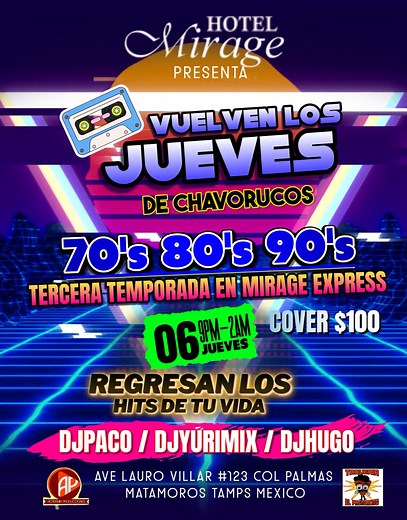 154 reactions · 31 shares | Los Jueves Retro están de Regreso en el Hotel Mirage Express. ⌛️ Viaja al Pasado con los Mejores Exitos de los 70s, 80s y 90s. • Música que te hará Bailar • Recuerdos Inolvidables  Descubre más Detalles ☎️llamando al 868 123 5158 | Mirage Western Salon | Facebook