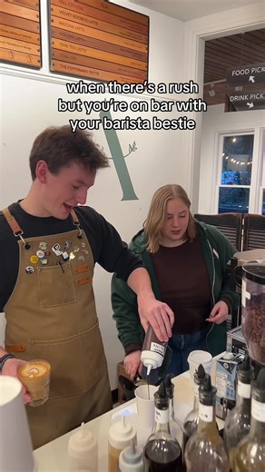 just two cuties making your coffees ☕️ #coffee #coffeeshop #coffeetiktok #barista #fallcity #washington