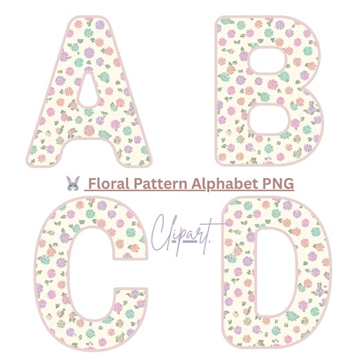 Floral Alphabet PNG, Seamless Pastel Pattern Letters A-Z, Spring Flower Alphabet Clipart, Digital Download - Etsy
