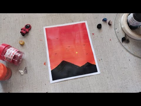 Sunset painting | Poster color painting ideas for beginners