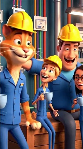 Tall Orange Electrician Cat Fixes the Meter | Cute 3D AI Animation”