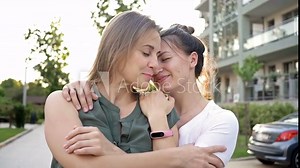 Two beautiful young women happy to be together. The right to love for all. LGBT.