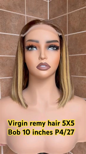 Jinsyhair Virgin Remy Hair 5X5 Closure Wig 10 inches p4/27 Highlights Color