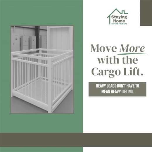 𝐇𝐞𝐚𝐯𝐲 𝐥𝐨𝐚𝐝𝐬 𝐝𝐨𝐧’𝐭 𝐡𝐚𝐯𝐞 𝐭𝐨 𝐦𝐞𝐚𝐧 𝐡𝐞𝐚𝐯𝐲 𝐥𝐢𝐟𝐭𝐢𝐧𝐠. The Staying Home Cargo Lift is built to move up to 750 pounds safely between levels, perfect for transporting firewood, tools, supplies, and more. With up to 20 feet of travel, durable powder-coated aluminum, and steel drums for added safety, this lift makes handling large items simple and efficient. Whether it’s daily use or seasonal storage, the Cargo Lift keeps your home or workspace running smoothly, indoors or