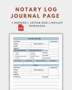 Printable Notary Journal Log Pages, Notary Public Record Book PDF, Notary Public Journal Template, Instant Download - Etsy Canada