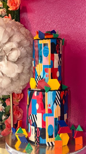 Abstract, Geometric style 2 tier 🎂🟧🔶🔻🔵🔹 #blackownedbakery #fyp #fypシ #creative #baker #newarkbaker #viralcakes #customcake #2tiercake #customcake #customcakes #birthday #newark #67 #ashleysdelicioustreats #trend | Ashley’s Delicious Treats