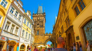 Walking through Prague’s medieval city gate