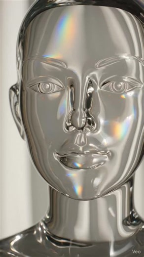 AI Glass Makeup | Cinematic Beauty on Instagram: "🤯 The ultimate beauty paradox: Foundation on pure glass. This cinematic extreme close-up is breathtaking. Watch as a fully transparent glass humanoid gently taps a makeup sponge against its clear cheek — and with every soft press, a skin-toned foundation magically appears on the see-through surface. ✨ Slowly, the nose bridge, forehead, and chin reveal themselves in soft morning light, while sheer curtains cast rainbow reflections across its crys