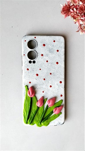 DIY Clay Decorated Mobile Phone Back Cover | Clay Tulip Flowers #diyclay #art #creative #shorts