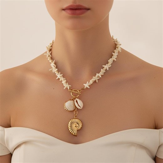 Handmade Starfish Shell Necklace, Gold Nautilus Pendant, Coastal Jewelry - Etsy
