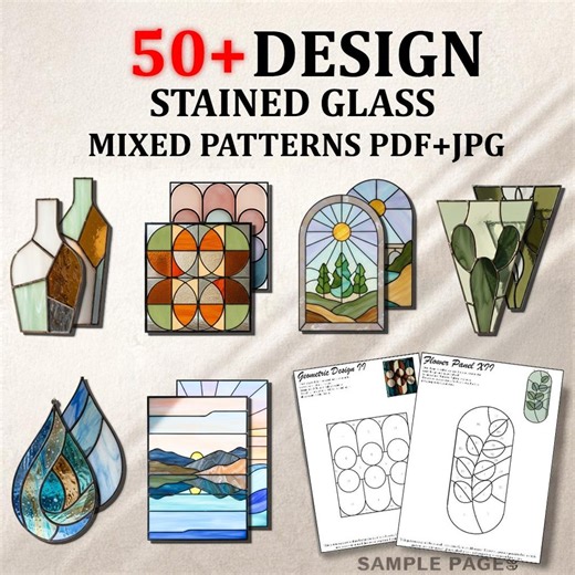 50  Stained Glass Pattern Bundle (A4 Printable Templates) – JPG   PDF – Instant Download - Etsy