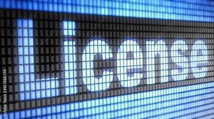 "License" on the Screen. 4K Resolution. Encoder Prores 4444. Great Quality. Looping. Stock Video