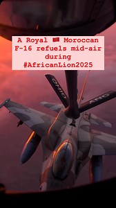 A Royal #Moroccan Air Force 🇲🇦 F-16 Fighting Falcon #F16 gets into position for a simulated air-to-air refuel qualification by a #USAirForce KC-135R Stratotanker 🇺🇸 during #AfricanLion2025. طائرة إف-16 تابعة للقوات الجوية الملكية المغربية، تتزود بالوقود من طائرة كي سي-135 تابعة للقوات الجوية الأمريكية، خلال مهمة تدريبية لمحاكاة التزود بالوقود جوا، في تمرين الأسد الإفريقي المقام بالمملكة. #MoroccanAviation #Morocco #Maroc #Aviation #F16 #Airforce | Moroccan Aviation