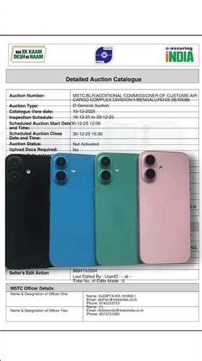 227 iPhone, iPad, Samsung Galaxy's, Mobiles Auction in MSTC Limited -Seized by Bangalore Customs