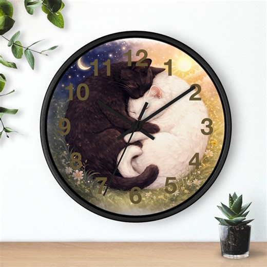 Yin Yang Sleeping Cats Wall Clock, Black White Silent Wooden Decor for Cottagecore Homes - Etsy