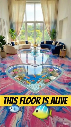PINK & BLUE MARBLE EPOXY Floor Hiding A Heart Aquarium 🤯 #shorts #homedecor #luxury