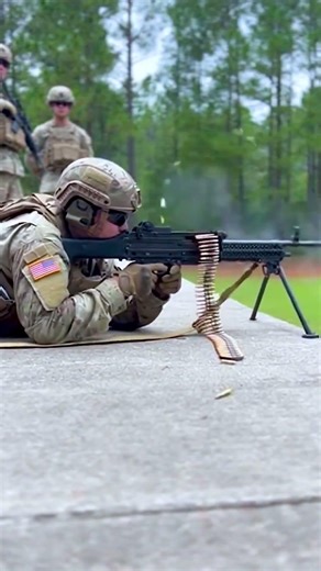US Soldier Firing Machine Gun from Prone Position 🫡