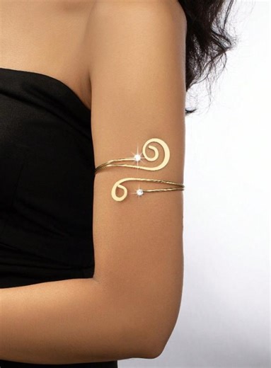 Gold Swirl Arm Cuff Bracelet, Crystal Accents, Boho Upper Arm Bangle - Etsy