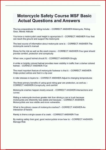 Motorcycle Safety Course Msf Basic Actual Questions And Answ video