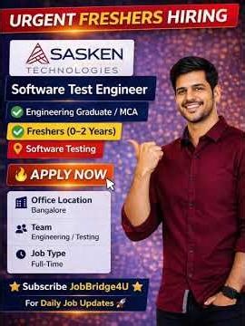 Sasken Technologies Hiring Freshers 2026 | Software Test Engineer | Apply Now | Bangalore Jobs