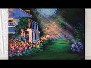 ACRYLIC PAINTING TUTORIAL 🎨 STEP BY STEP HOW TO PAINT A GARDEN AND HOUSE