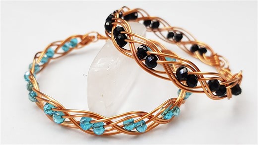 Double 3 wire braid bracelet with small crystal - How to make handmade jewelry 489