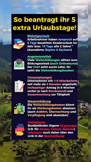 Hier findet ihr alle Infos und Voraussetzungen zum Bildungsurlaub: https://bildungsurlaub.de #bildungsurlaub #urlaub #arbeitsrecht #arbeitnehmer #arbeitengehen | Finanzdenker