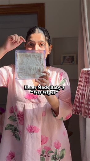 Shruti Shiva on Instagram: "• 100% water. No preservatives. • Store dry, rectangular cotton wipes in a large box. • Add water to turn them into wet wipes. • Drain excess water so the wipes don’t feel too cold. • For messier days, keep a mug of warm water—dip the wipes in it and clean your baby. • Almost as good as washing with water. • Cleaning your baby in the basin is best, but it can be impractical during cold winters. • These homemade wet wipes come to the rescue then."