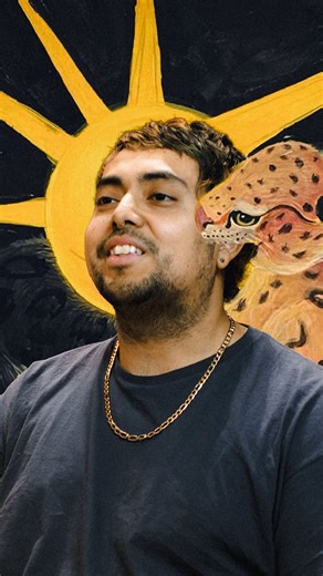 Courier Creative | Multimedia Studio on Instagram: "@oscartolozaart is a Salvadoran-American painter based in Indianapolis whose exhibition “Solstice in Spirit” previously filled the @fonsecaduboisgallery inside the @indyliberationcenter . Working across mediums like acrylics, oils, graphite, spray paint, and tattooing, his paintings blend surreal dreamscapes with vivid animal-filled worlds that explore themes of the self and our bond with nature. As a self-taught artist inspired by Eastern-insp