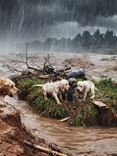 Heroic Mother Dog Rescues Drowning Puppies