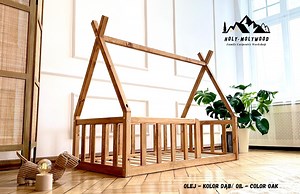Cadre de lit tipi Montessori, lit de sol pour tout-petit, maison en bois - Etsy France
