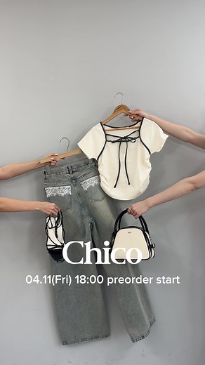 【フォロワーさんに先見せ🎀】 4/11(金)18:00〜予約スタートする新作を一部先行公開🔐 パルクロウィークはオンラインは4/15(火)まで開催中！ 1000円クーポンも新作にもお使いいただけます✨ #Chico#チコ#レースデニム#花柄ワンピース #スウェットパンツ#チビT