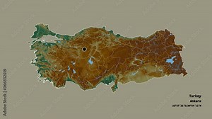 Bartın, province of Turkey, with its capital, localized, outlined and zoomed with informative overlays on a relief map in the Stereographic projection. Animation 3D