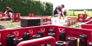 This bunch of guys created a swimming pool using beer crates