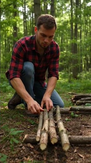 Building a Simple Tree House in the Wild | Solo Survival Shelter #survival #shorts