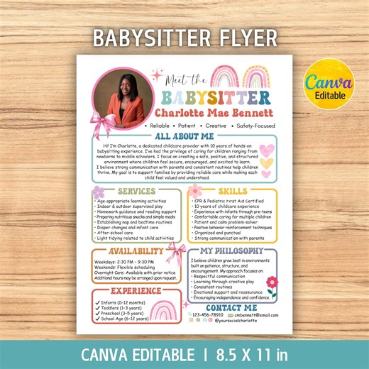 Editable Babysitter Flyer, Childcare Services Resume, Babysitter Resume, Community Caretaker Flyer, Daycare Flyer, Daycare Form, Nanny Flyer - Etsy UK