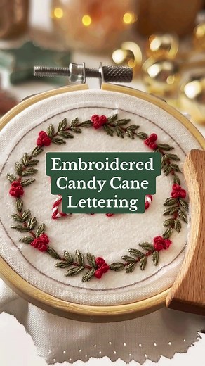 A whipped backstitch is the perfect stitch for candy cane lettering! Check out the in depth stitch tutorial here▶️ This kit comes with everything you need to create 3 hand embroidered holiday wreath ornaments! Completely beginner friendly and comes with a video tutorial! @High Crafting #embroiderytutorial #whippedbackstitch #stitchtutorial #holidaycrafts #diyholidaycraft #candycane #embroiderykit #christmascrafts #christmaswreath
