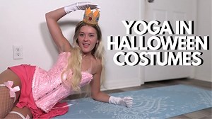 Steph Myers yoga in halloween costumes. Cow pose 4:10, thread the needle 8:26, cobra 10:47 no nudity but sexy - YTboob