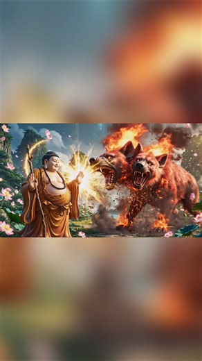 Maitreya Buddha and the three-headed monster