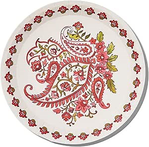 Coterie Paisley Paper Plates (Set of 10) - Red and Green Floral for Christmas, Holidays, Bridal Shower - Winter Party Supplies | 7.25" Fancy Small Plates