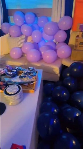 Elegant 80th Birthday Decor | Navy Blue & Purple Balloon Garland + Backdrop #balloongarland